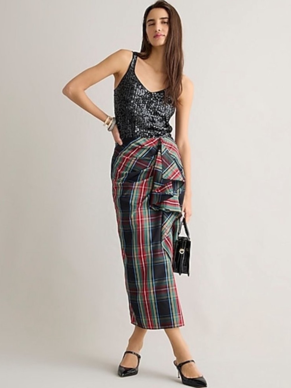 J Crew Collection Long Skirt in Stewart Tartan Plaid Size 12